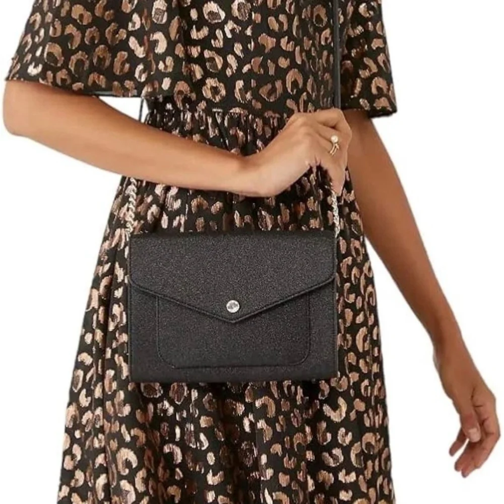 Kate Spade Tinsel Glitter Fabric Flap Crossbody Bag Black K9336